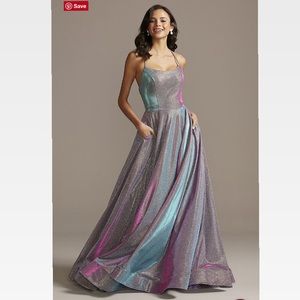 Lace-Up Back Metallic Iridescent Glitter Dress